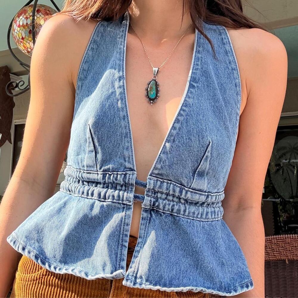 Organic Cotton Denim Halter Tank